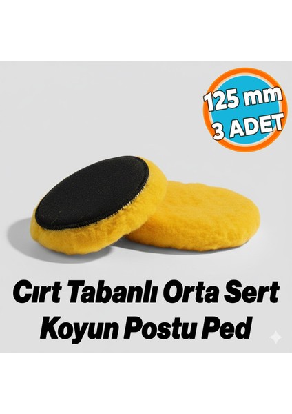Orta Sert Koyun Kuzu Postu Pedi Ø 125 mm Pasta Cila Polisaj Cırt Tabanlı Yün Sarı Renk ( 3 Adet)