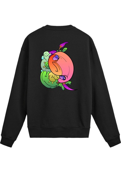 Sırt Baskılı Renkli Soyut Tasarımlı Sweatshirt