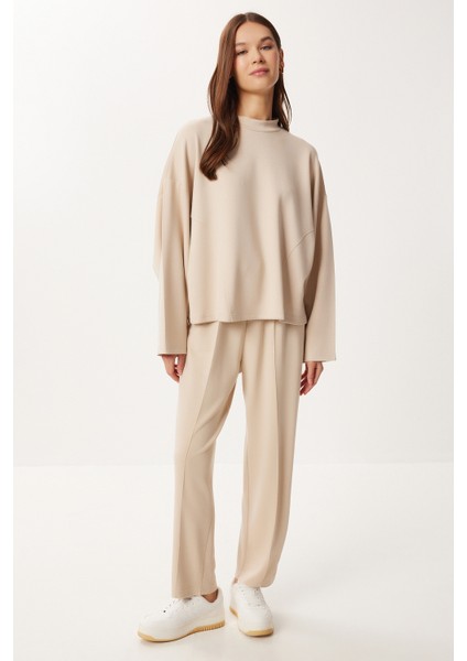 Yarasa Kollu Nervürlü Modal Üst-Alt Takım LDM0009 Krem fiyatları