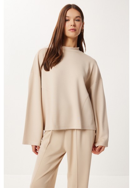 Yarasa Kollu Nervürlü Modal Üst-Alt Takım LDM0009 Krem modelleri