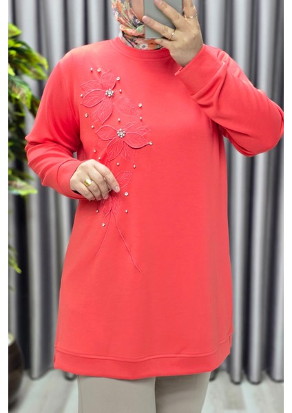 Kadın Giyim Büyük Beden Modal Çiçek Aplik Tunik