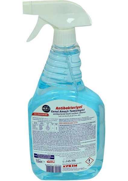 Genel Amaçlı Temizleyici Tüm Yüzeyler Için Spreyli Mavi 750 ml fiyatları