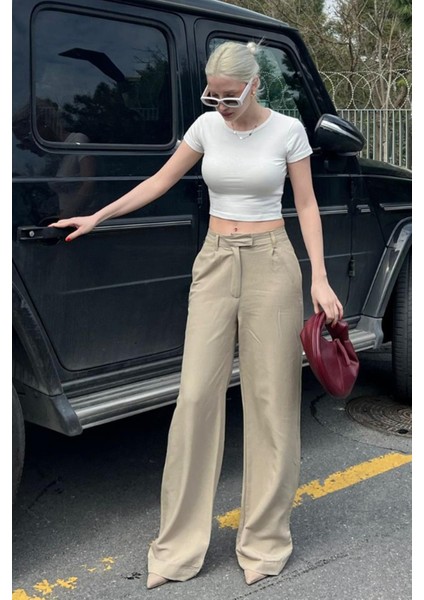 Bej Kemerli Bol Paça Pantolon MG1992