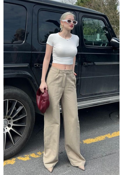 Bej Kemerli Bol Paça Pantolon MG1992 fiyatları