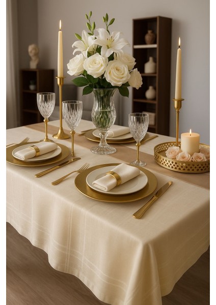 Dertsiz Leke Tutmaz Keten Görünümlü Colber Masa Örtüsü