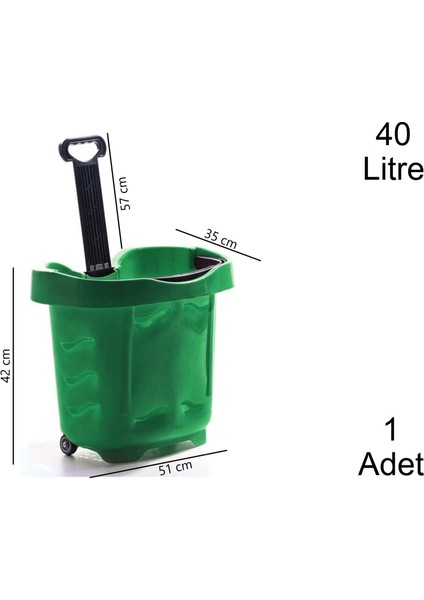 Tekerlekli Plastik Market Alışveriş El Sepeti 40 Litre Yeşil 1 Adet