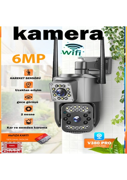 WiFi Güvenlik Kamerası 360° - İç ve Dış Mekan, 2 Yönlü Sesli Interkom, Hareketli Ses Alarmı, Gece Görüşü, TF Kart & Bulut Destekli, Kolay Kurulum - Montaj Braketi Hediye!