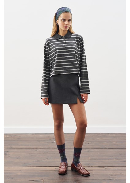 Kemer Detaylı Mini Etek Antrasit