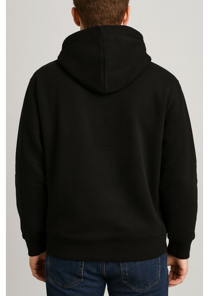 Siyah Baskısız Düz Içi Şardonlu Siyah Kapşonlu Sweatshirt fiyatları