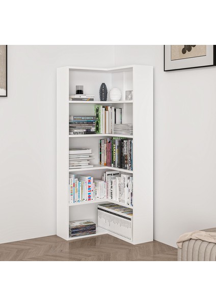 Adel 4 Raflı Köşe Kitaplık - Beyaz