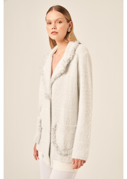 Ftz Kadın Saçak Detaylı Hırka Ekru 20781