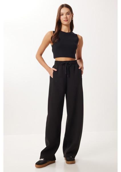 Nervürlü Şardonlu Örme Eşofman Altı LUB0289 Siyah fiyatları