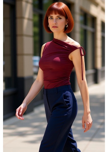 Yazlık Kolsuz Bluz Fitted %100 Polyester Asimetrik Yaka Günlük Stil Modern modelleri