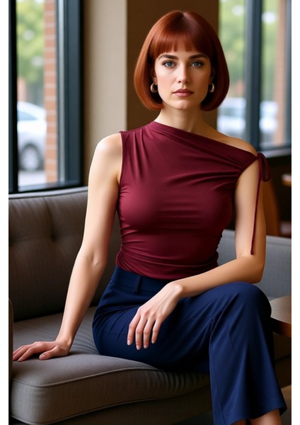 Yazlık Kolsuz Bluz Fitted %100 Polyester Asimetrik Yaka Günlük Stil Modern fırsatları