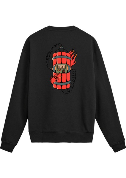 Sırt Baskılı Zamanlayıcı Tasarımlı Sweatshirt