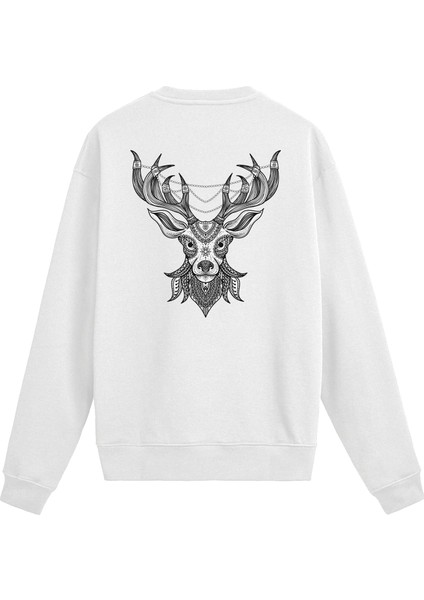 Sırt Baskılı Geyik Tasarımlı Sweatshirt