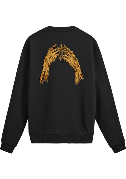 Sırt Baskılı Çarmıh Elleri Tasarımlı Sweatshirt