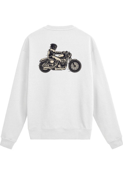 Sırt Baskılı Motosiklet Tasarımlı Sweatshirt