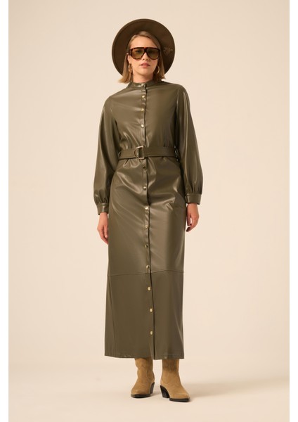 Bayan Deri Elbise Haki 31225 modelleri