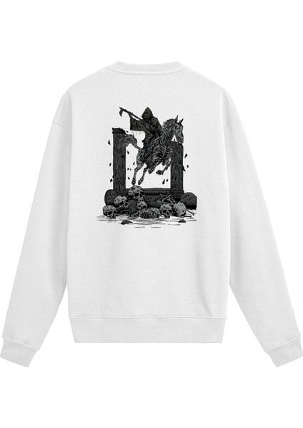 Sırt Baskılı Iskelet Süvari Tasarımlı Sweatshirt