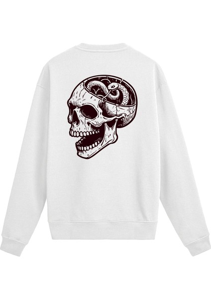 Sırt Baskılı Yılanlı Kurukafa Tasarımlı Sweatshirt
