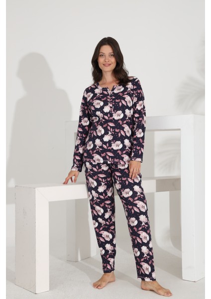 %100 Pamuk Uzun Kol Kadın Pijama Takımı 98287