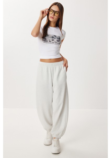 Kontrast Şeritli Jogger Örme Eşofman Altı LUB0301 Gri Melanj fiyatları