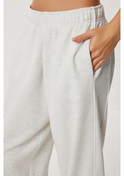 Kontrast Şeritli Jogger Örme Eşofman Altı LUB0301 Gri Melanj indirimleri