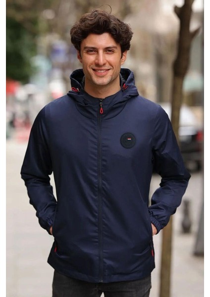 İçi Astarlı Su ve Rüzgar Geçirmez Erkek Cepli Yağmurluk