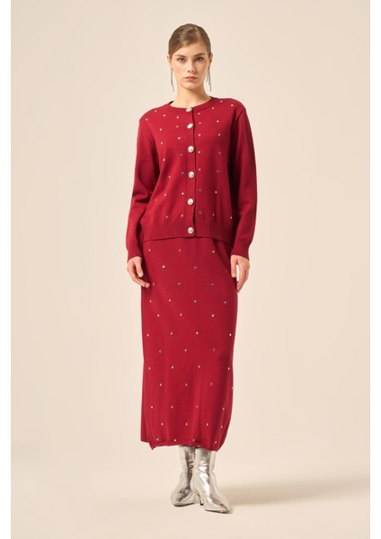 Ftz Kadın Taş Detaylı Ikili Takım Bordo 20752