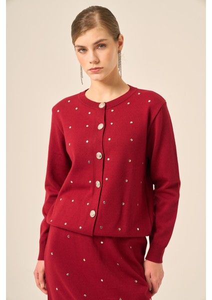 Ftz Kadın Taş Detaylı Ikili Takım Bordo 20752