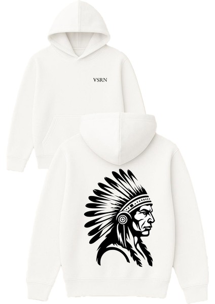 Kızıldereli Kabille Insanı Tasarım Baskılı Oversize Beyaz Kapüşonlu Sweatshirt