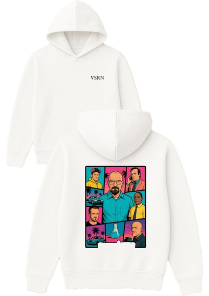 Bad Vice Tasarım Baskılı Oversize Beyaz Kapüşonlu Sweatshirt