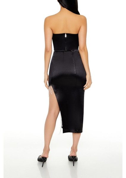 Rhinestone Taşlı Zincirli Midi Etek