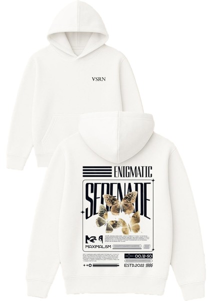 Enıgmatıc Tasarım Baskılı Oversize Beyaz Kapüşonlu Sweatshirt