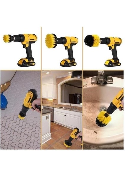 3lü Matkap Ucu Banyo Küvet Duşakabin Araba Tekerliği Koltuk Yıkama Temizleme Fırçası Seti