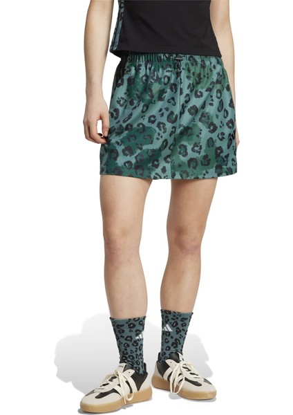 All Over Print Ski Kadın Yeşil Etek