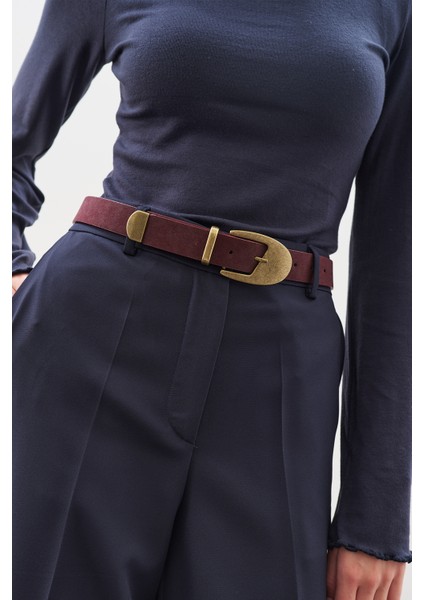 Antik Tokalı Ince Kemer Bordo