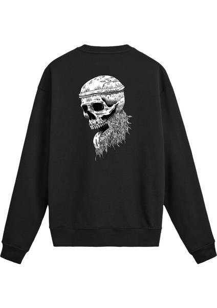 Sırt Baskılı Death Metal Kurukafa Tasarımlı Sweatshirt