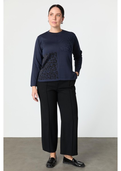 Büyük Beden Leopar Desenli Triko Kazak-Lacı fiyatları