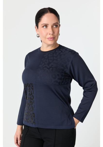 Büyük Beden Leopar Desenli Triko Kazak-Lacı modelleri