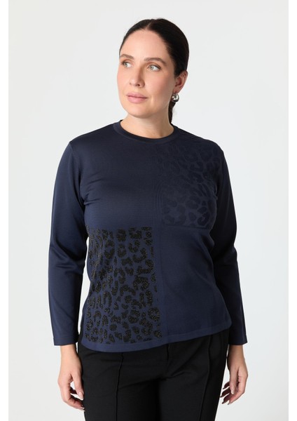 Büyük Beden Leopar Desenli Triko Kazak-Lacı fırsatları