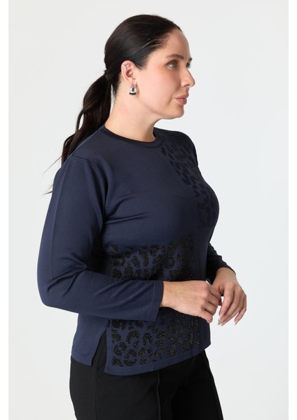 Büyük Beden Leopar Desenli Triko Kazak-Lacı indirimleri