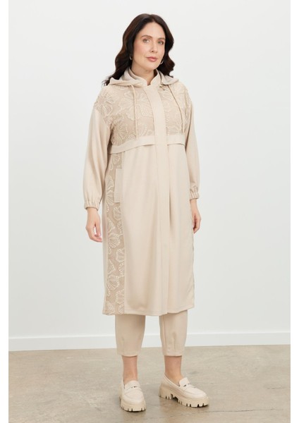 Büyük Beden Dantel Detay Tunik-Bej fiyatları