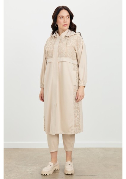 Büyük Beden Dantel Detay Tunik-Bej fırsatları