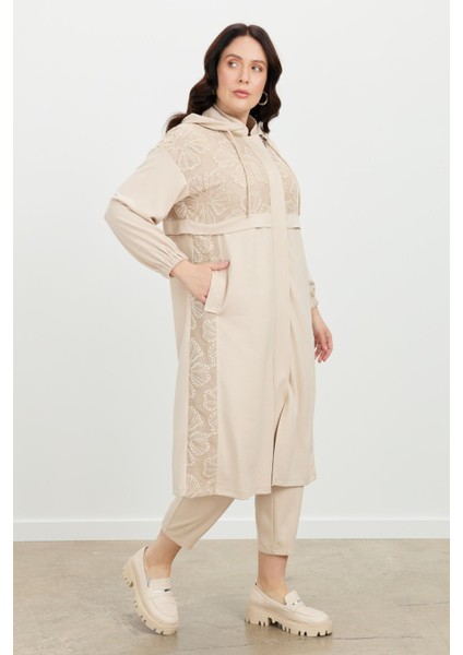 Büyük Beden Dantel Detay Tunik-Bej indirimleri