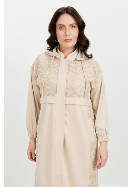 Büyük Beden Dantel Detay Tunik-Bej