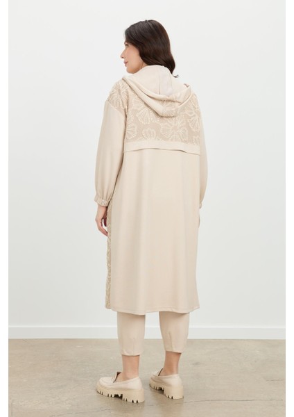 Büyük Beden Dantel Detay Tunik-Bej