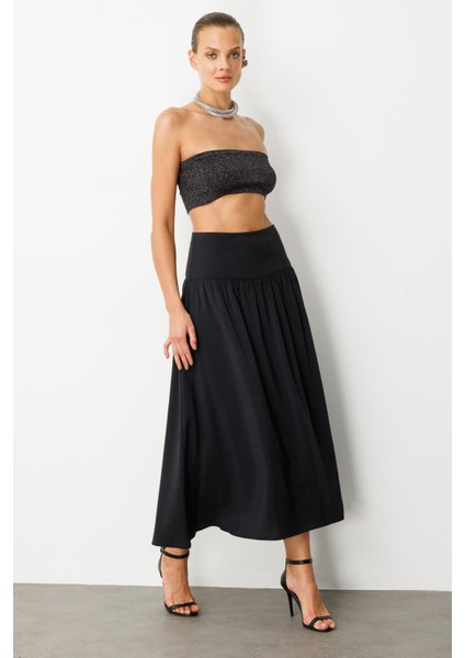 Korsajlı Büzgülü Uzun Etek-Siyah fiyatları