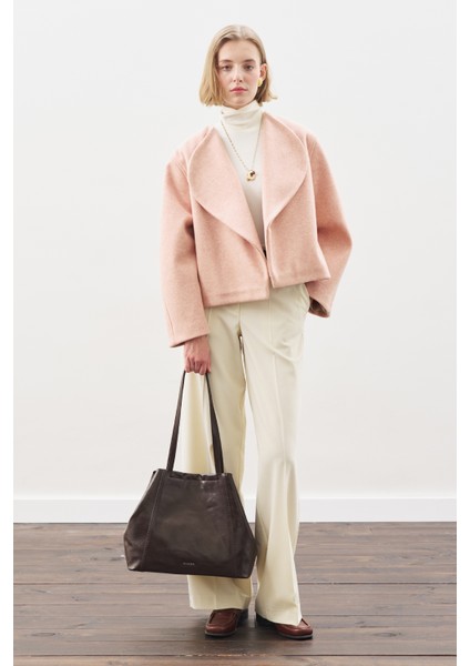 Yünlü Kısa Ceket Şeftali modelleri